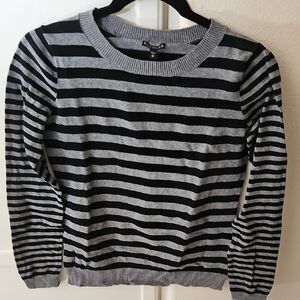 Express Women's Black and Gray Striped Sweater